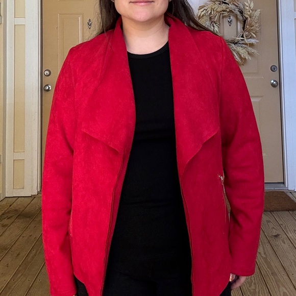 Microsuede Open Front Jacket New M Red Kirundo - Picture 12 of 13